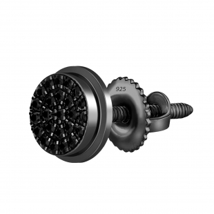 8mm Single piece Round Black Diamond Hip Hop Mens Stud Earring Black Plated Sterling Silver