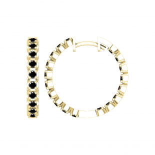 Round Black Diamond Curved Edge Inside-out Hinged Post Hoop Earrings for Her (1.08 ctw, Color Black, Clarity Opaque) in 14K Yellow Gold
