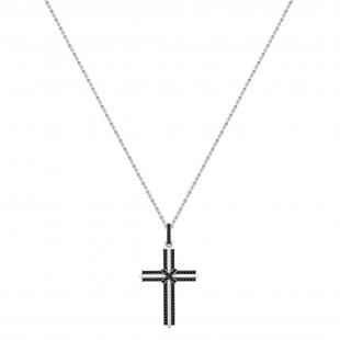 0.22 Carat (ctw) Round Black Diamond Gothic Unisex Cross Pendant with 18 inch Gold Chain in 10K White Gold