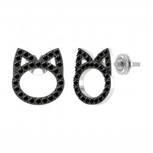 0.50 Carat (ctw) Round Black Diamond Minimalistic Kitten Stud Earrings for Women in 10K White Gold in Screw Back