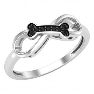 Round Black Diamond Dog Bone Infinity Ring for Women (0.05 ctw, Color Black, Clarity Opaque) in 925 Sterling Silver