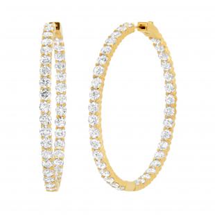 15.06 Carat (ctw) Round White Diamond Ladies In And Out Huggies Hoop Earrings 14K Yellow Gold
