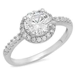 2.10 Carat (ctw) 14K Yellow Gold Round White Cubic Zirconia CZ Ladies Halo Style Wedding Bridal Engagement Ring 2 CT