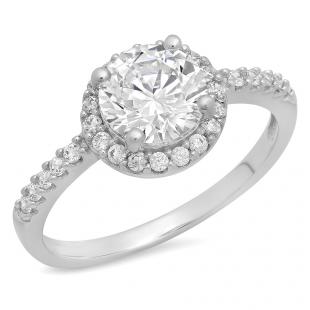 2.10 Carat (ctw) 14K White Gold Round White Cubic Zirconia CZ Ladies Halo Style Wedding Bridal Engagement Ring 2 CT