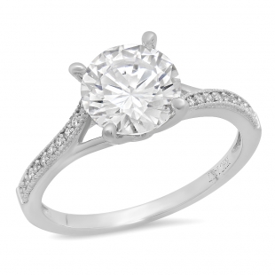 1.08 Carat (ctw) 14K White Gold Round White Cubic Zirconia Ladies Bridal Engagement Ring