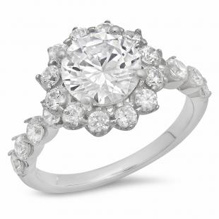 3.32 Carat (ctw) 14K White Gold Round Cut White Cubic Zirconia CZ Ladies Halo Style Bridal Engagement Ring