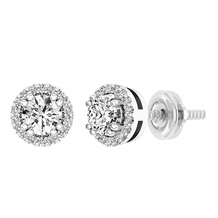 Round White Diamond Halo Style Screwback Stud Earrings for Women (0.45 ctw Color I-J Clarity I1-I2) in 14K White Gold