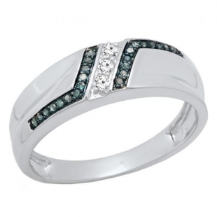 1/5 CT 10K White Gold Round Cut Blue & White Diamond Men's Anniversary Wedding Band