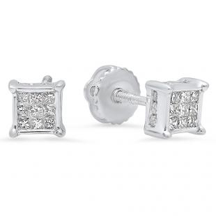 0.25 Carat (ctw) 14K White Gold Round & Princess Cut White Diamond Ladies Kite Shape Earrings 1/4 CT