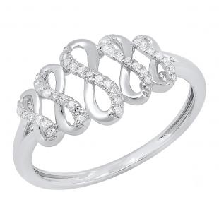 0.10 Carat (ctw) 14K White Gold Round White Diamond Ladies Infinity Cocktail Right Hand Ring