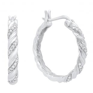 0.10 Carat (ctw) 10K White Gold Round White Round Diamond Ladies Hoop Earrings 1/10 CT