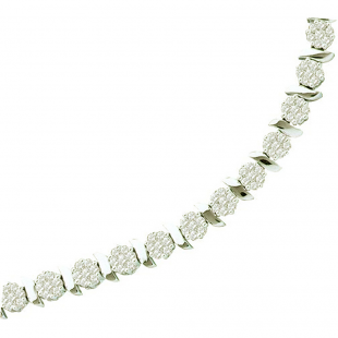 3.00 Carat (ctw) 14k White Gold Brilliant Round White Diamond Ladies S-style Flower Bracelet