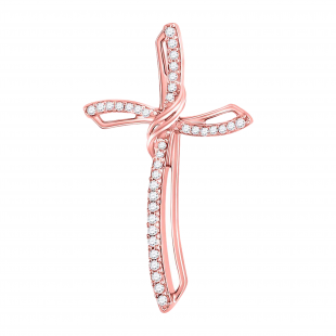 10kt Rose Gold Womens Round Diamond Cross Faith Pendant 1/4 ctw