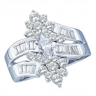 1.25 Carat (ctw) 14K Marquise, Round And Baguette Cut Diamond Ladies Engagement Ring 1 1/4 CT, White Gold