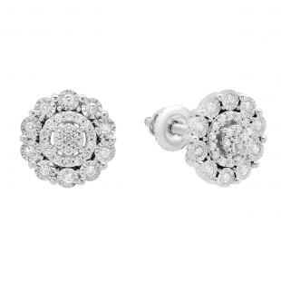0.20 Carat (ctw) 10K White Gold Round Diamond Ladies Illisuion Cluster Style Stud Earrings 1/5 CT