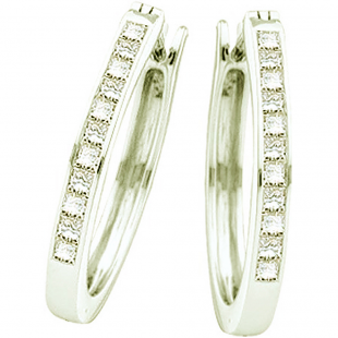 0.50 Carat (ctw) 14k White Gold Brilliant Princess Cut White Diamond Ladies Invisible Hoops Earrings