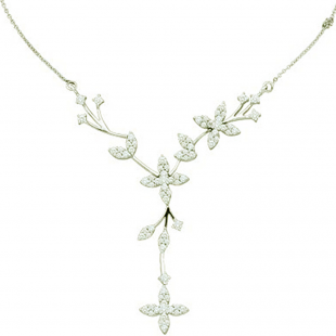 2.00 Carat (ctw) 14k White Gold Brilliant Round White Diamond Ladies Flower Necklace