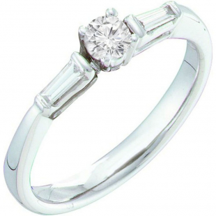 0.28 Carat (ctw) 14k White Gold Round White Diamond Ladies 3 Stone Bridal Engagement Ring