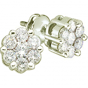 1.00 Carat (ctw) 14k White Gold Round White Diamond Ladies Cluster Flower Earrings