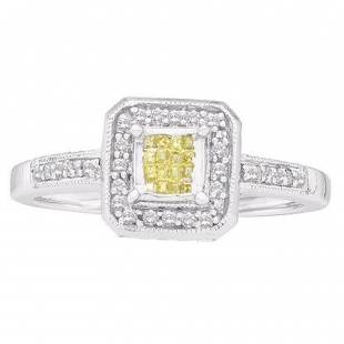 0.25 Carat (ctw) 14k White Gold Yellow & White Diamond Ladies Invisible Bridal Engagement Ring