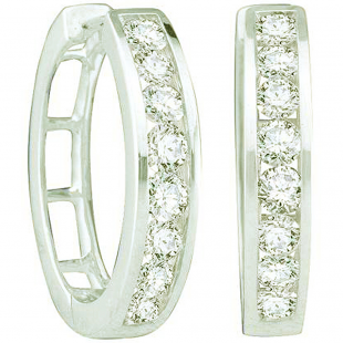 1.00 Carat (ctw) 14k White Gold Round White Diamond Ladies Fashion Hoop Earrings