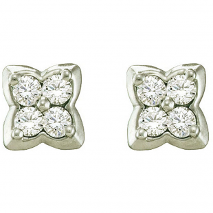 0.28 Carat (ctw) 14k White Gold Brilliant White Diamond Ladies Flower Earrings