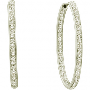 0.51 Carat (ctw) 14k White Gold Brilliant White Diamond Ladies Hoop Earrings