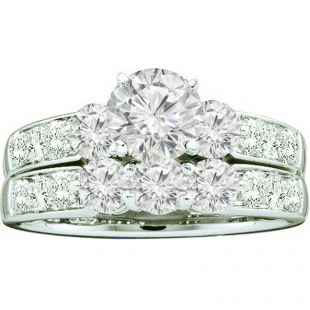2.00 Carat (ctw) 14k White Gold Brilliant Round White Diamond Ladies 3 Stone Bridal Engagement Ring Set