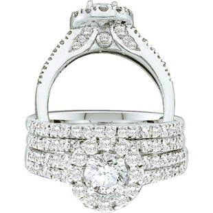 1.26 Carat (ctw) 14k White Gold Round Cut White Diamond Ladies Halo Bridal Engagement Ring Set