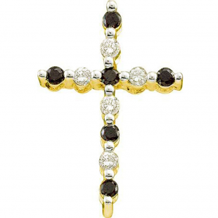 0.12 Carat (ctw) 10k Yellow Gold Black & White Diamond Ladies Cross Pendant