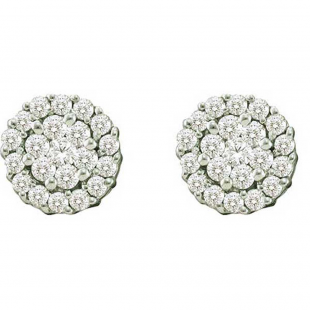 0.75 Carat (ctw) 14k White Gold Round White Diamond Ladies Flower Cluster Earrings