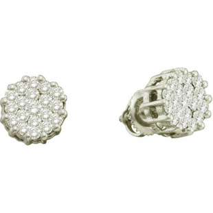 1.00 Carat (ctw) 14k White Gold Brilliant White Diamond Ladies Cluster Flower Earrings