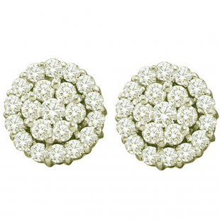 1.50 Carat (ctw) 14k White Gold Brilliant Round White Diamond Ladies Cluster Flower Earrings