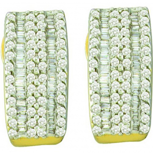 0.93 Carat (ctw) 14k Yellow Gold Round & Baguette Cut White Diamond Ladies Vintage Look Fashion Earrings