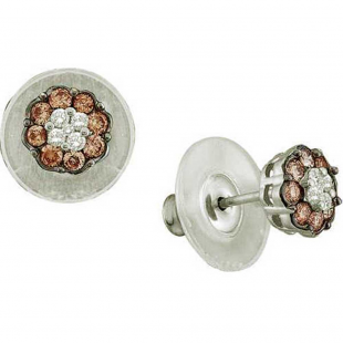 1.00 Carat (ctw) 14k White Gold Round Brown & White Diamond Ladies Cluster Flower Earrings