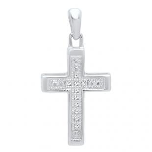 1/20 CT Sterling Silver Round White Diamond Ladies Religious Cross Pendant