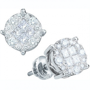 0.50 Carat (ctw) 14K White Gold Round & Princess Cut White Diamond Ladies Soliel Earrings 1/2 CT