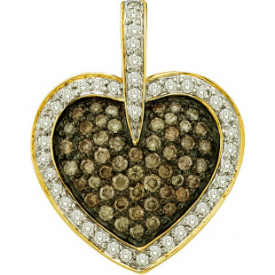1.00 Carat (ctw) 14k Yellow Gold Round Brown & White Diamond Ladies Heart Pendant