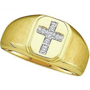 0.05 Carat (ctw) Religous Cross Round White Diamond Masucline Solid Engagement Ring | 14K Yellow Gold