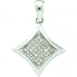 0.12 Carat (ctw) 10k White Gold Round Diamond Ladies Micro Pave Kite Shape Pendant