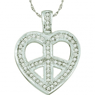 0.15 Carat (ctw) 10k White Gold Round Diamond Ladies Heart Pendant