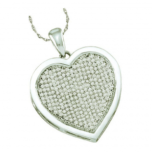 0.50 Carat (ctw) 10k White Gold Round White Diamond Ladies Micro Pave Heart Pendant