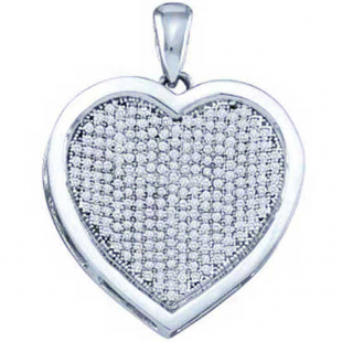 0.75 Carat (ctw) 10k White Gold Brilliant White Diamond Ladies Micro Pave Heart Pendant