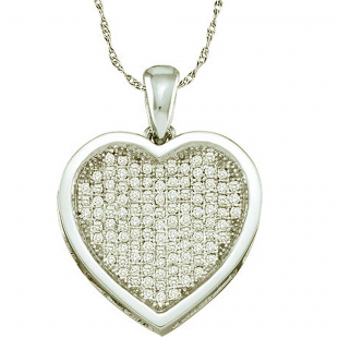 0.33 Carat (ctw) 10k White Gold Round White Diamond Ladies Micro Pave Heart Pendant