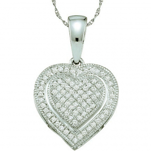 0.25 Carat (ctw) 10k White Gold Brilliant White Diamond Ladies Heart Pendant