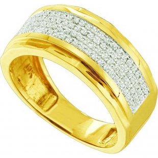 0.35 Carat (ctw) 10k Yellow Gold Round White Diamond Men's Hip Hop Micro Pave Wedding Anniversary Band