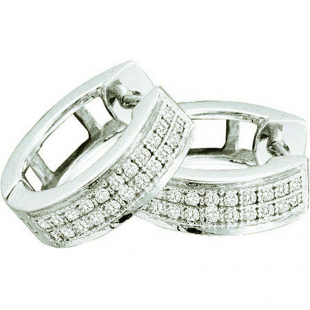 0.15 Carat (ctw) 10k White Gold Round Diamond Ladies Micro Pave Huggie Hoop Earrings