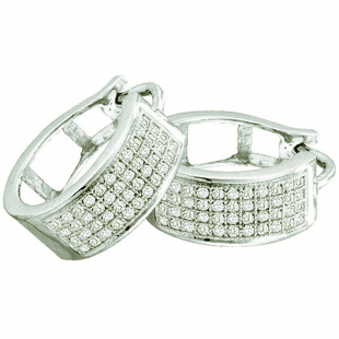 0.25 Carat (ctw) 10k White Gold Round Diamond Ladies Micro Pave Hoop Earrings