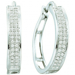 0.20 Carat (ctw) 10k White Gold Round Diamond Ladies Micro Pave Hoop Earrings
