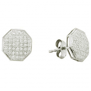 0.20 Carat (ctw) 10k White Gold White Diamond Ladies Micro Pave Octagon Shaped Earrings